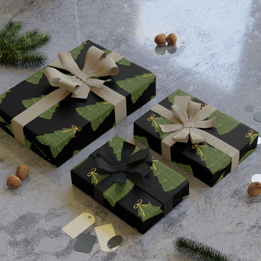 Black & Gold Christmas Tree Wrapping Paper