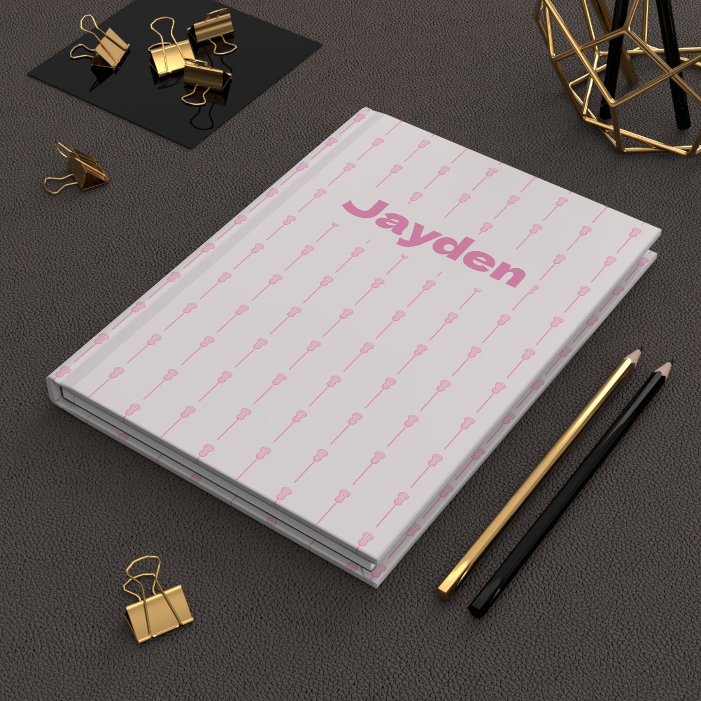 Personalized Pink Lacrosse Pattern Hardcover Journal