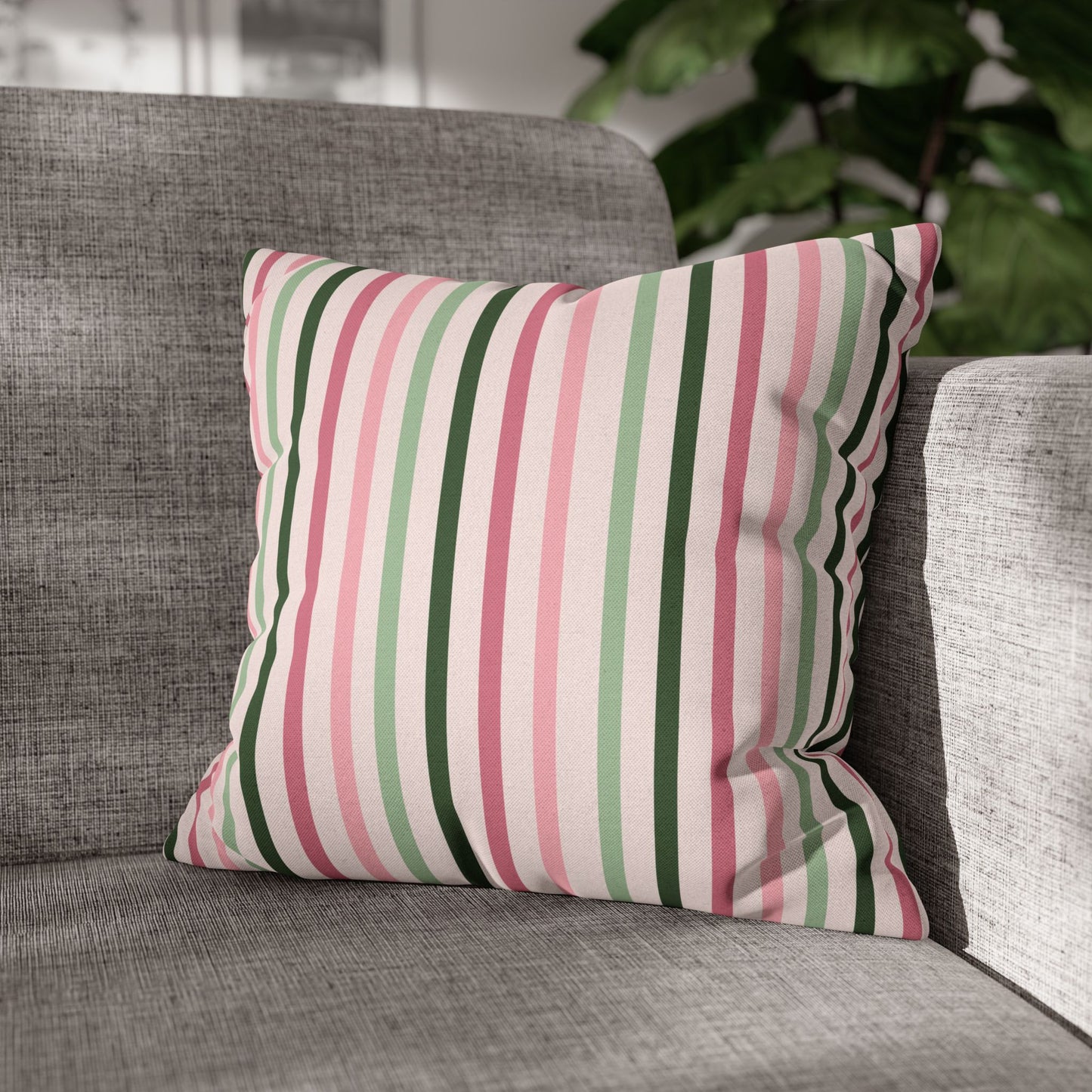 Pink and Green Striped Pattern Throw Pillow Cover