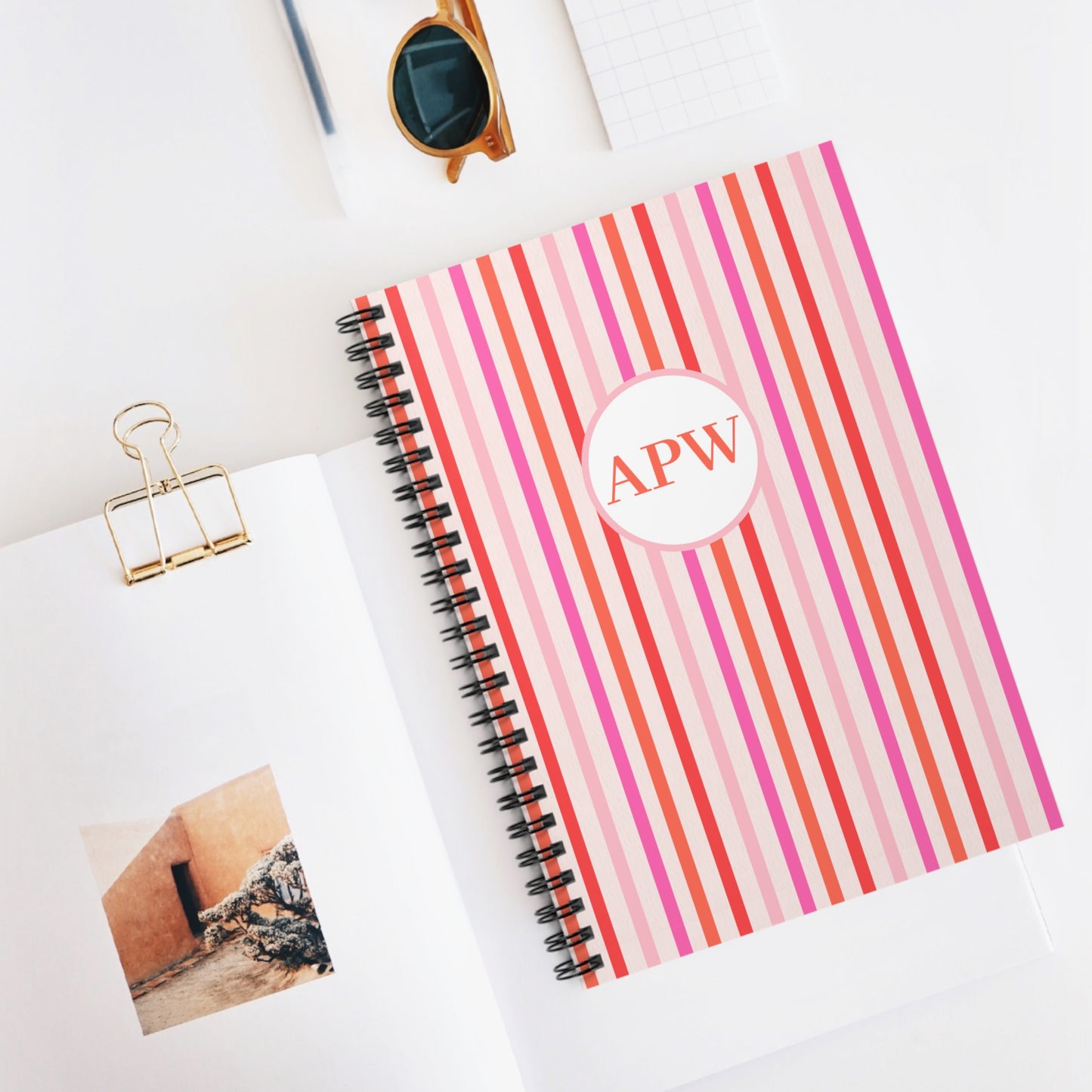 Personalized Preppy Spiral Notebook | Pink and Orange | Ruled Line