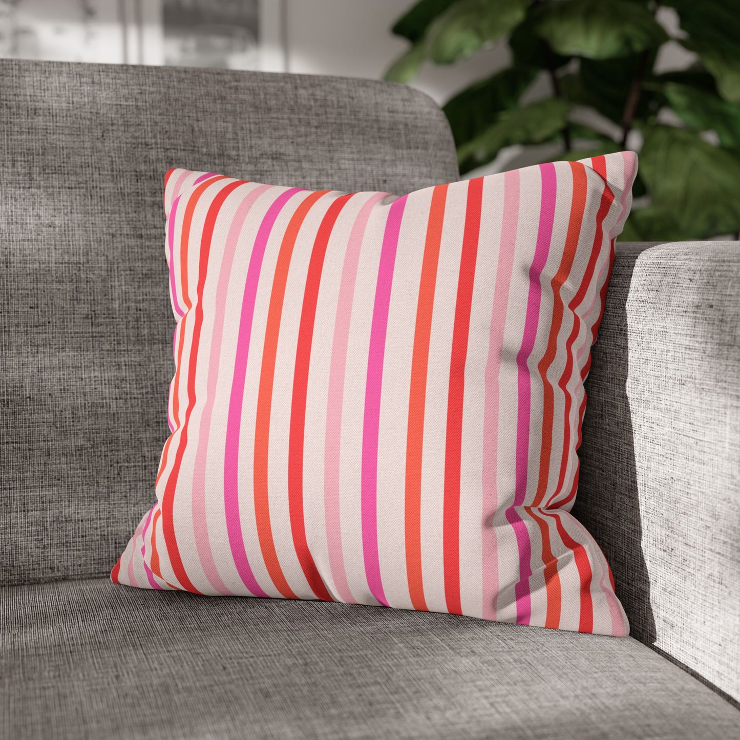 Pink and Orange Striped Pattern Throw Pillow Cover