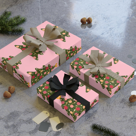 Whimsical Pink Christmas Tree Wrapping Paper