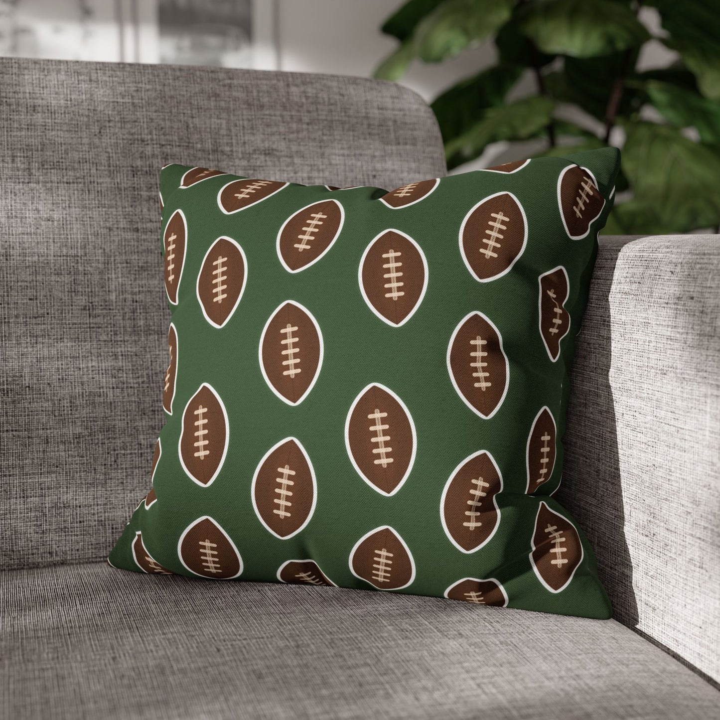 Hand-Drawn Football Throw Pillow Cover | Olive Green