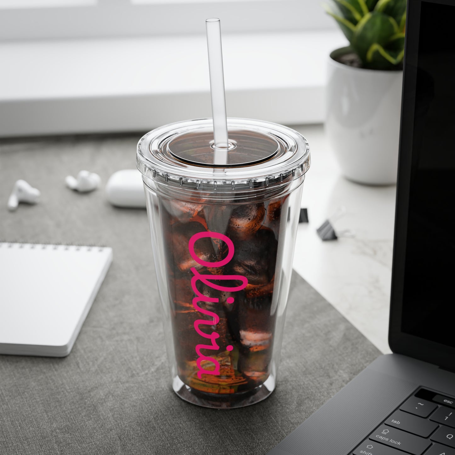 Personalized Tumbler with Straw | Pink