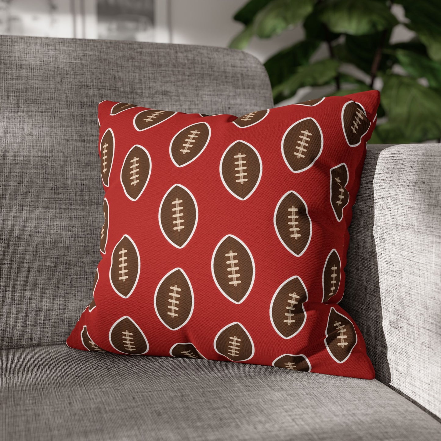 Hand-Drawn Football Throw Pillow Cover | Dark Red