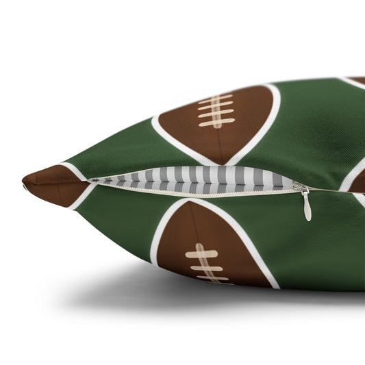 Hand-Drawn Football Throw Pillow Cover | Olive Green