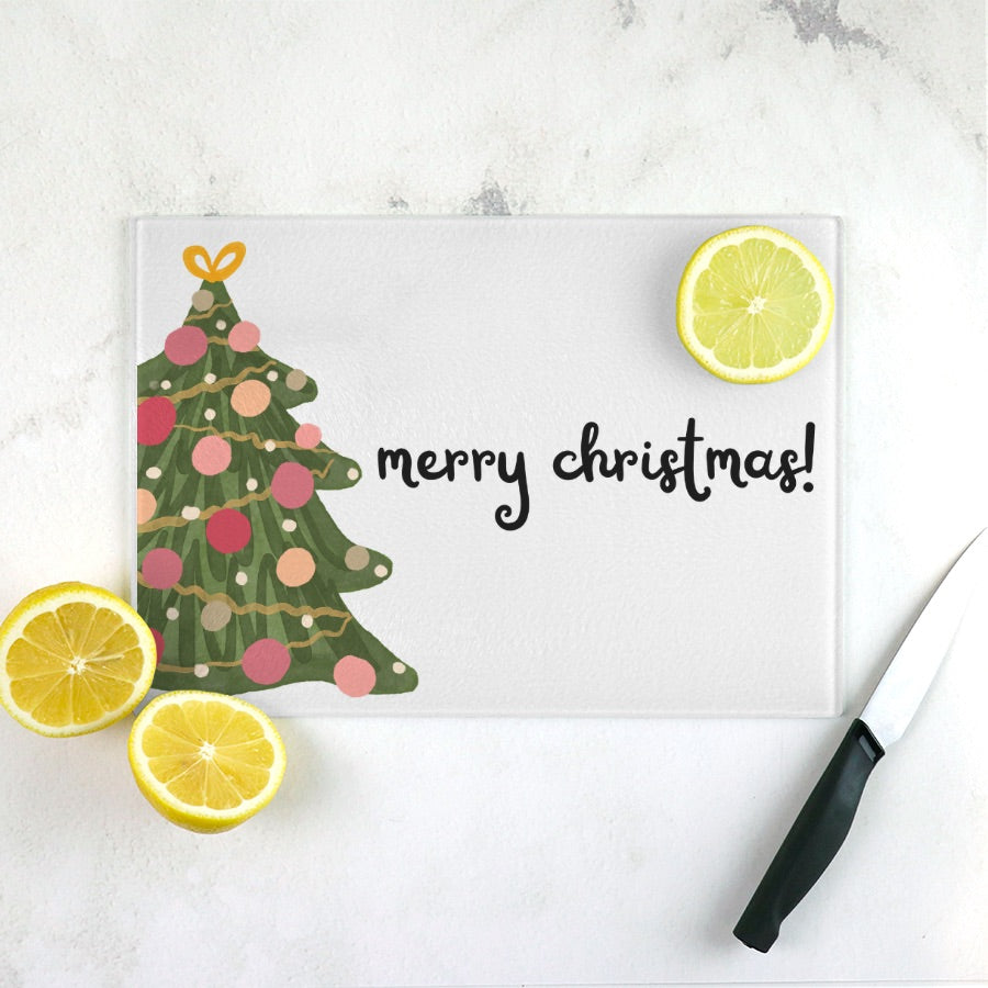 Whimsical Merry Christmas Tree Cutting Board (11.5" x 8")