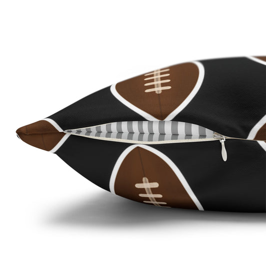Hand-Drawn Football Throw Pillow Cover | Black