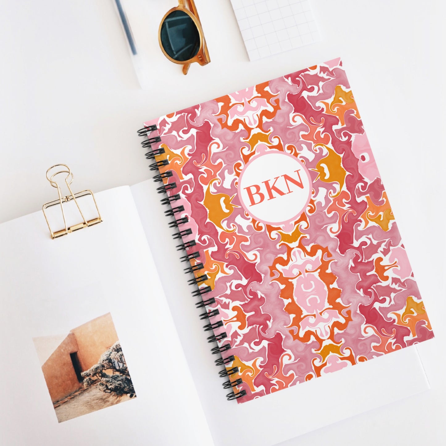 Personalized Marbled Spiral Notebook | Pink and Orange | Ruled Line