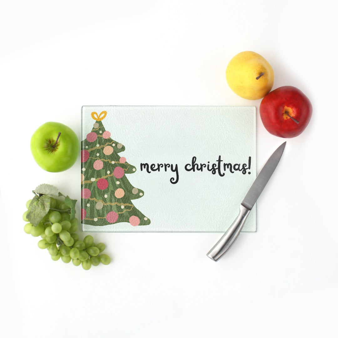 Whimsical Merry Christmas Tree Cutting Board (11.5" x 8")