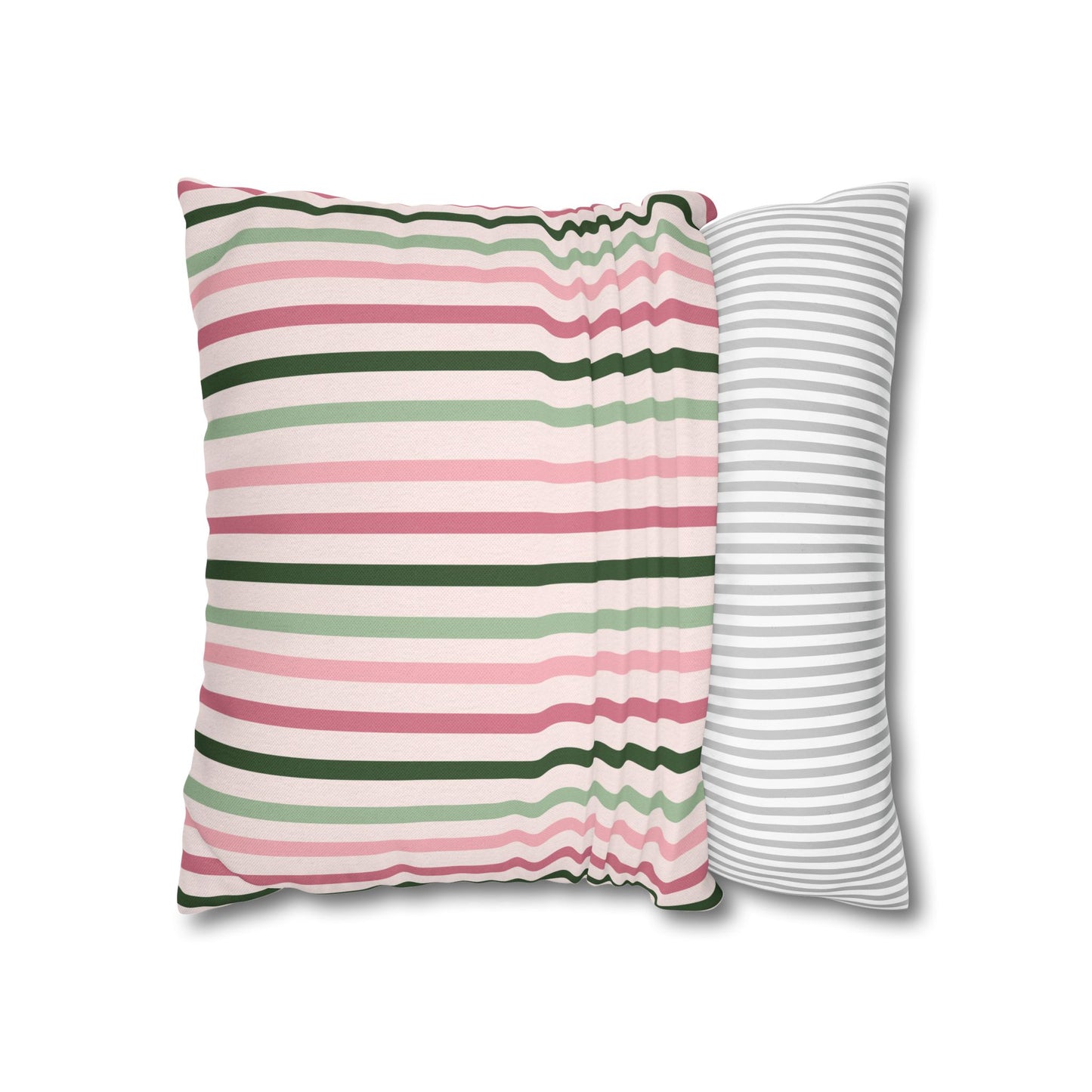 Pink and Green Striped Pattern Throw Pillow Cover
