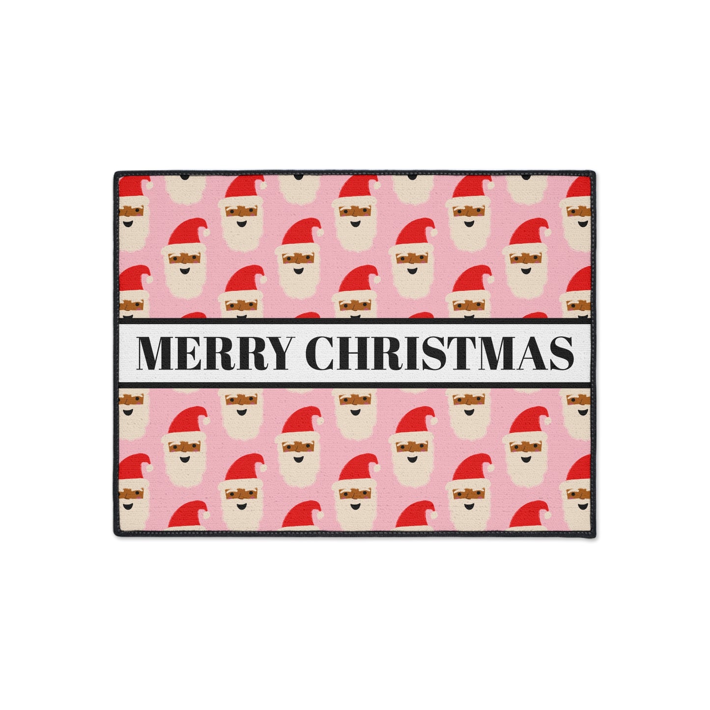 Black Santa Merry Christmas Doormat | Pink