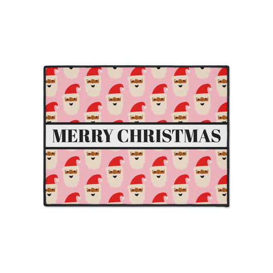Black Santa Merry Christmas Doormat | Pink