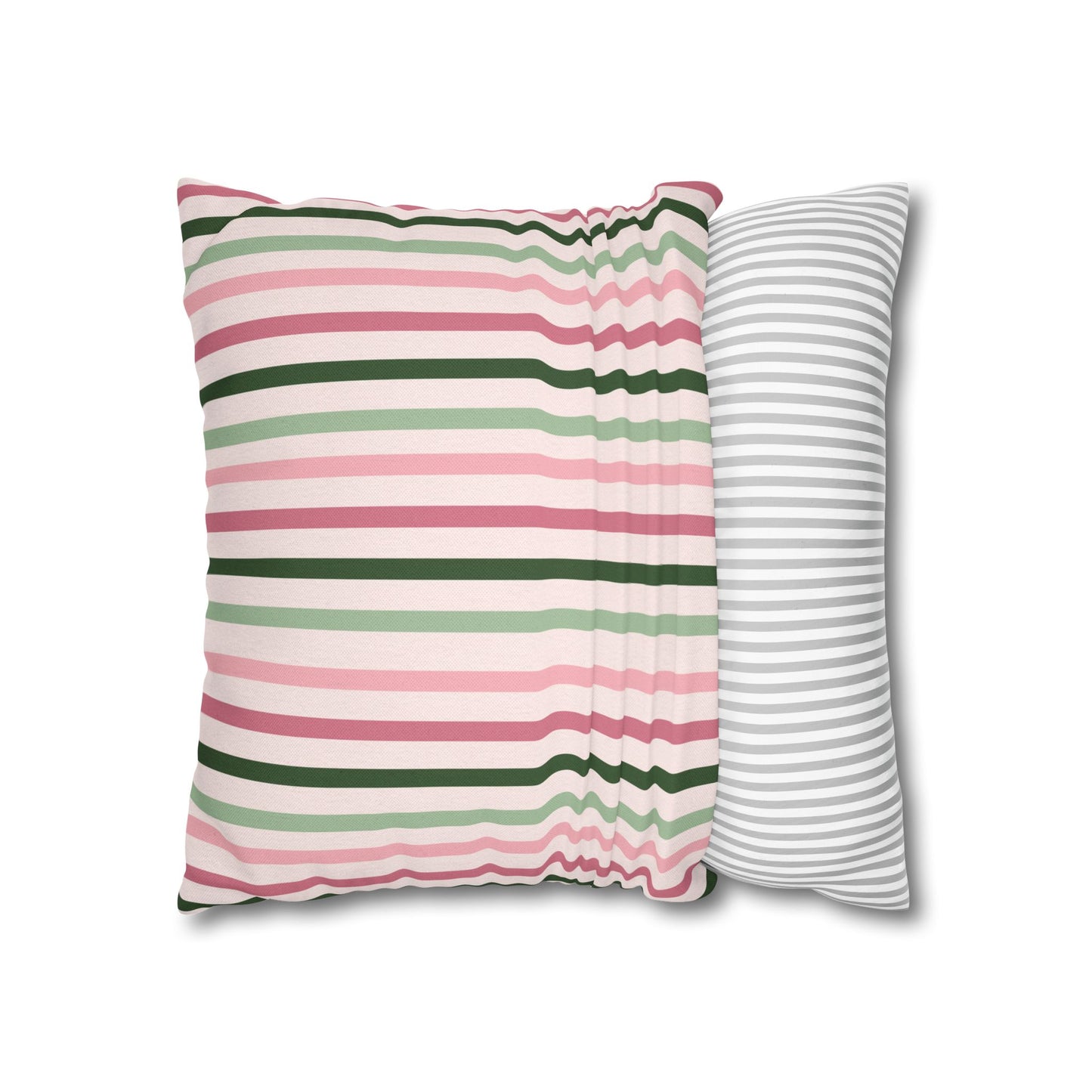 Pink and Green Striped Pattern Throw Pillow Cover