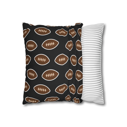 Hand-Drawn Football Throw Pillow Cover | Black