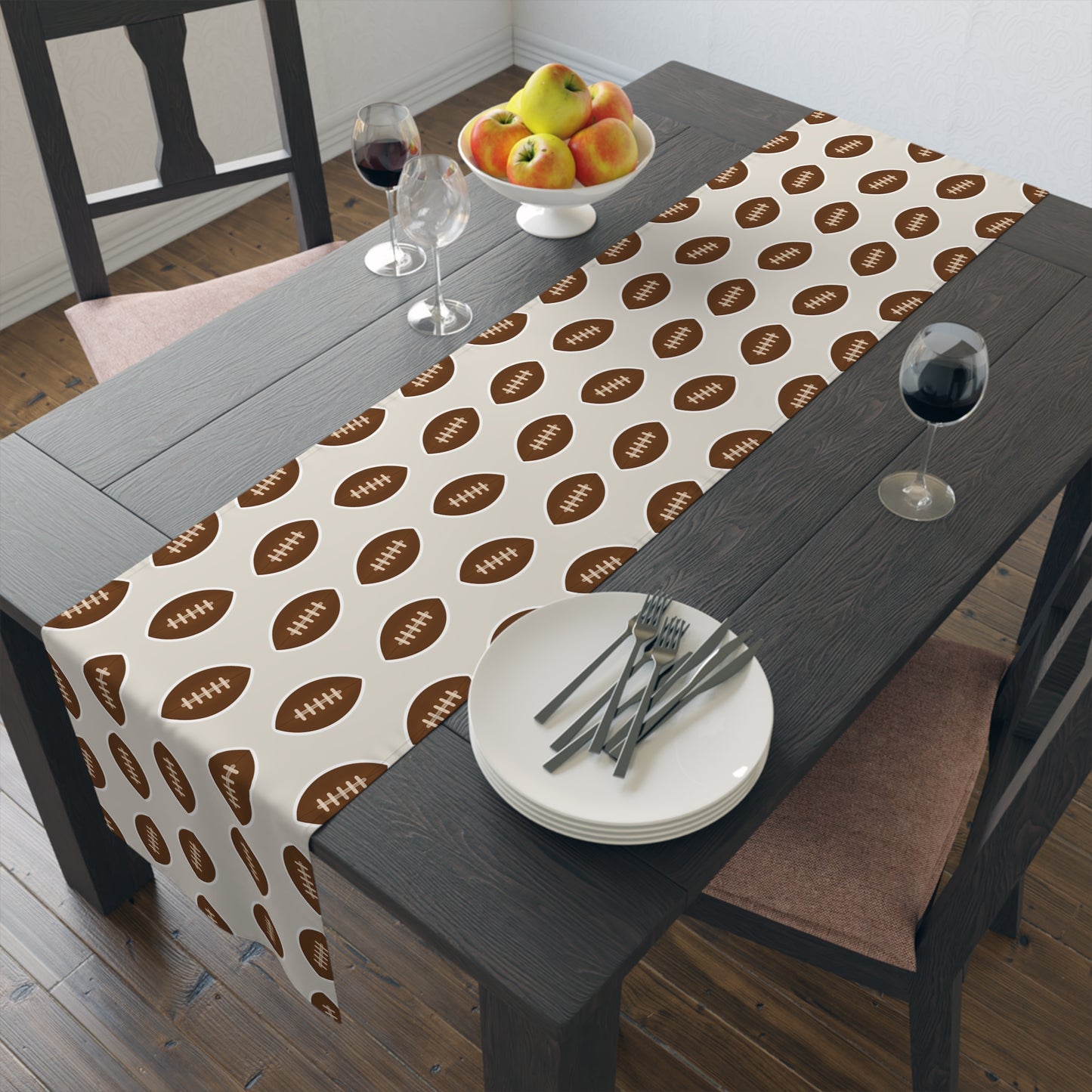 Whimsical Football Table Runner | Khaki Game Day Tailgate Party Decor | Cotton or Polyester