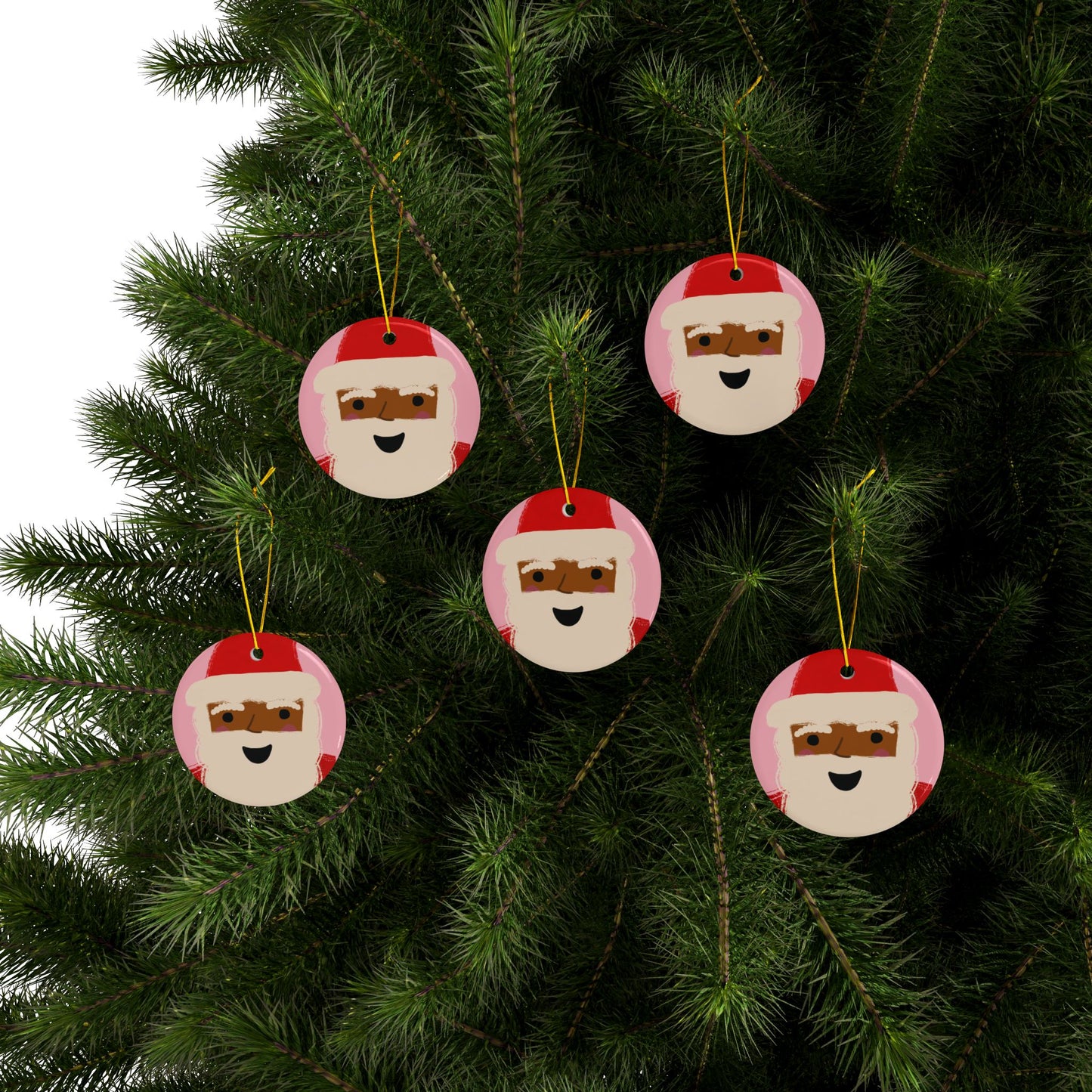 African American Santa Christmas Ornament | Pink