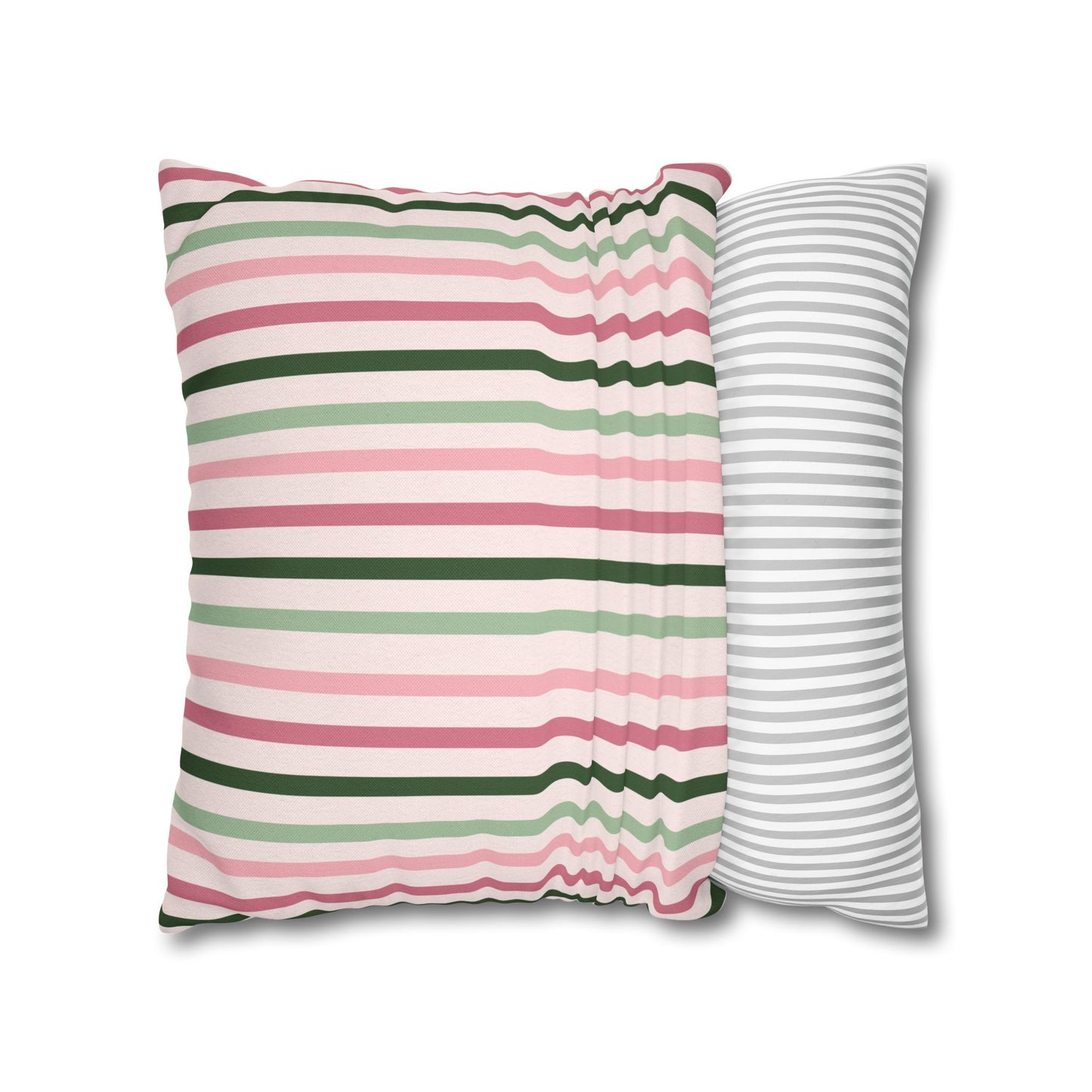 Pink and Green Striped Pattern Throw Pillow Cover