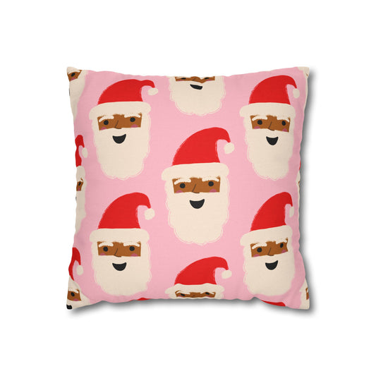 African American Santa Throw Pillow Cover | Pink