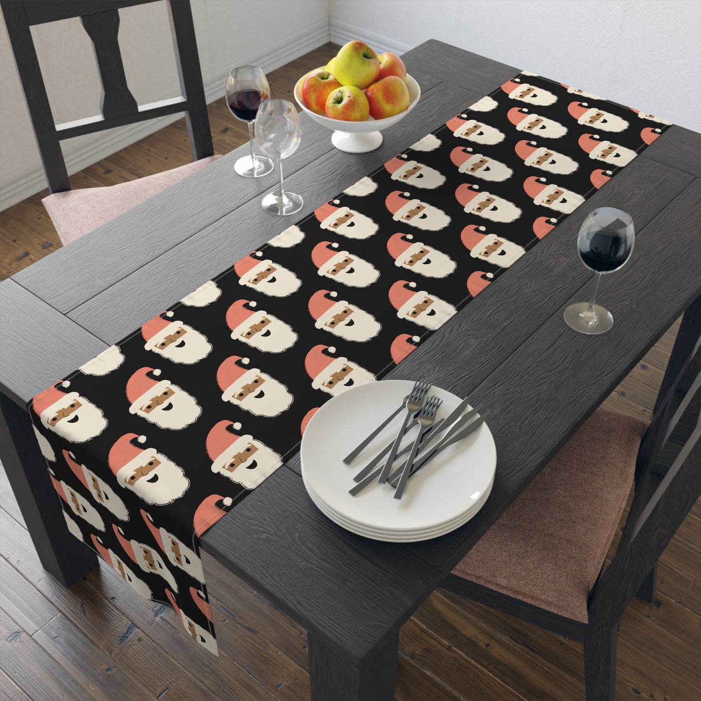 African American Santa Christmas Table Runner | Black
