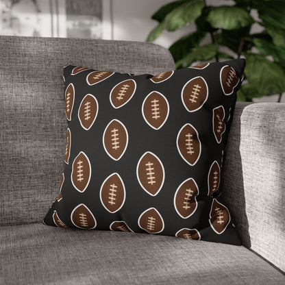 Hand-Drawn Football Throw Pillow Cover | Black
