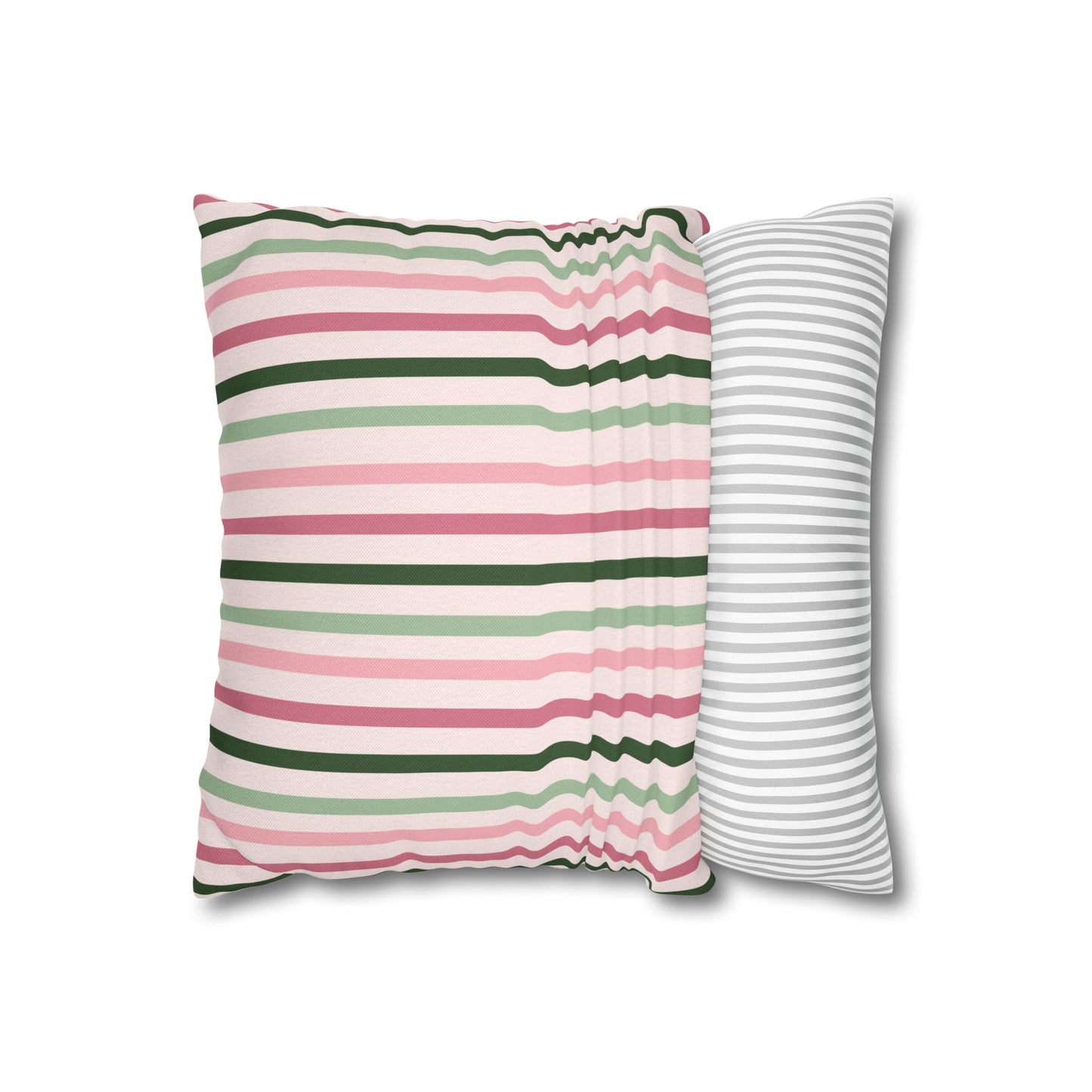 Pink and Green Striped Pattern Throw Pillow Cover