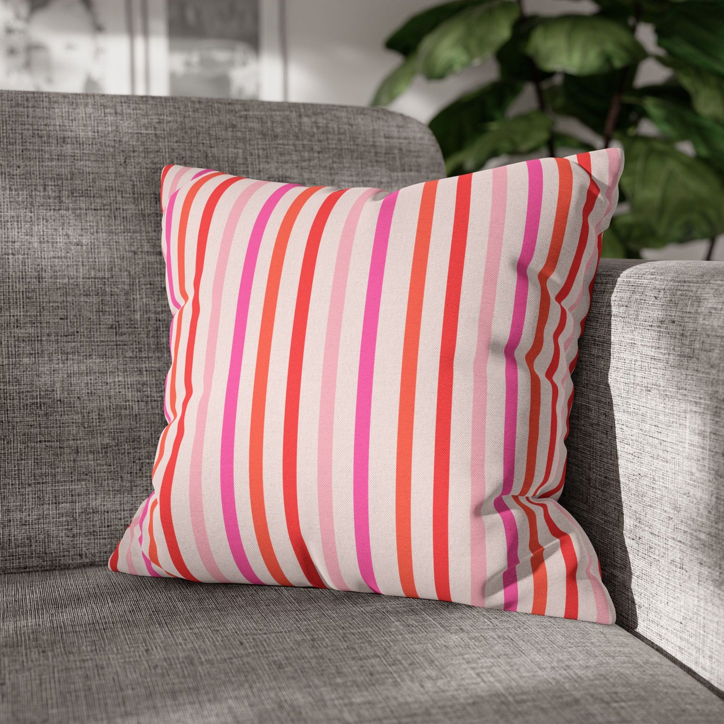 Pink and Orange Striped Pattern Throw Pillow Cover