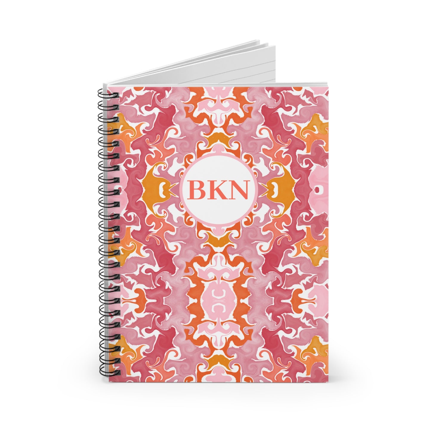 Personalized Marbled Spiral Notebook | Pink and Orange | Ruled Line