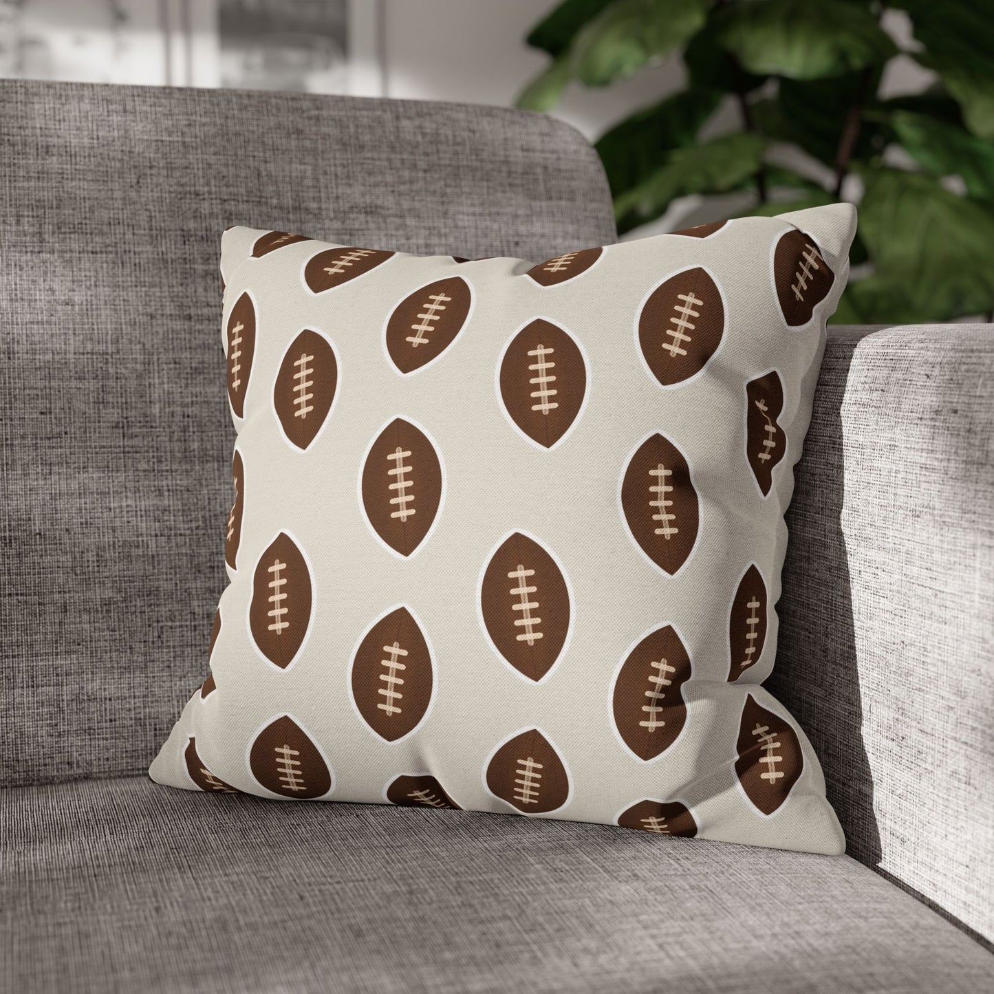 Hand-Drawn Football Throw Pillow Cover | Khaki