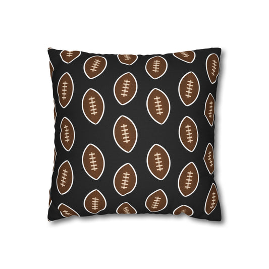 Hand-Drawn Football Throw Pillow Cover | Black