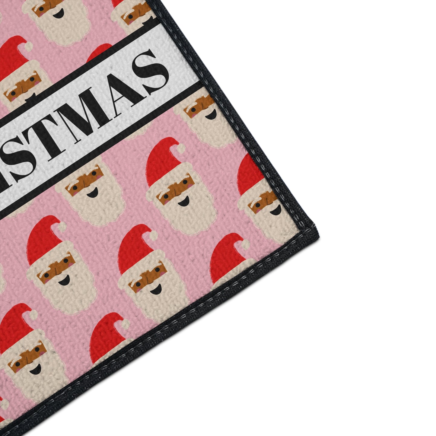 Black Santa Merry Christmas Doormat | Pink