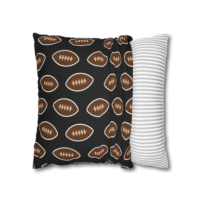 Hand-Drawn Football Throw Pillow Cover | Black