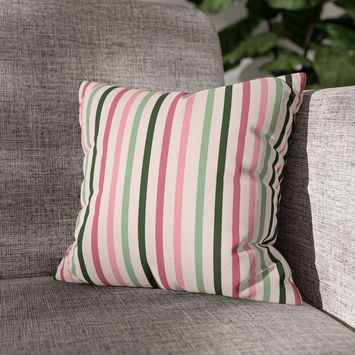 Pink and Green Striped Pattern Throw Pillow Cover