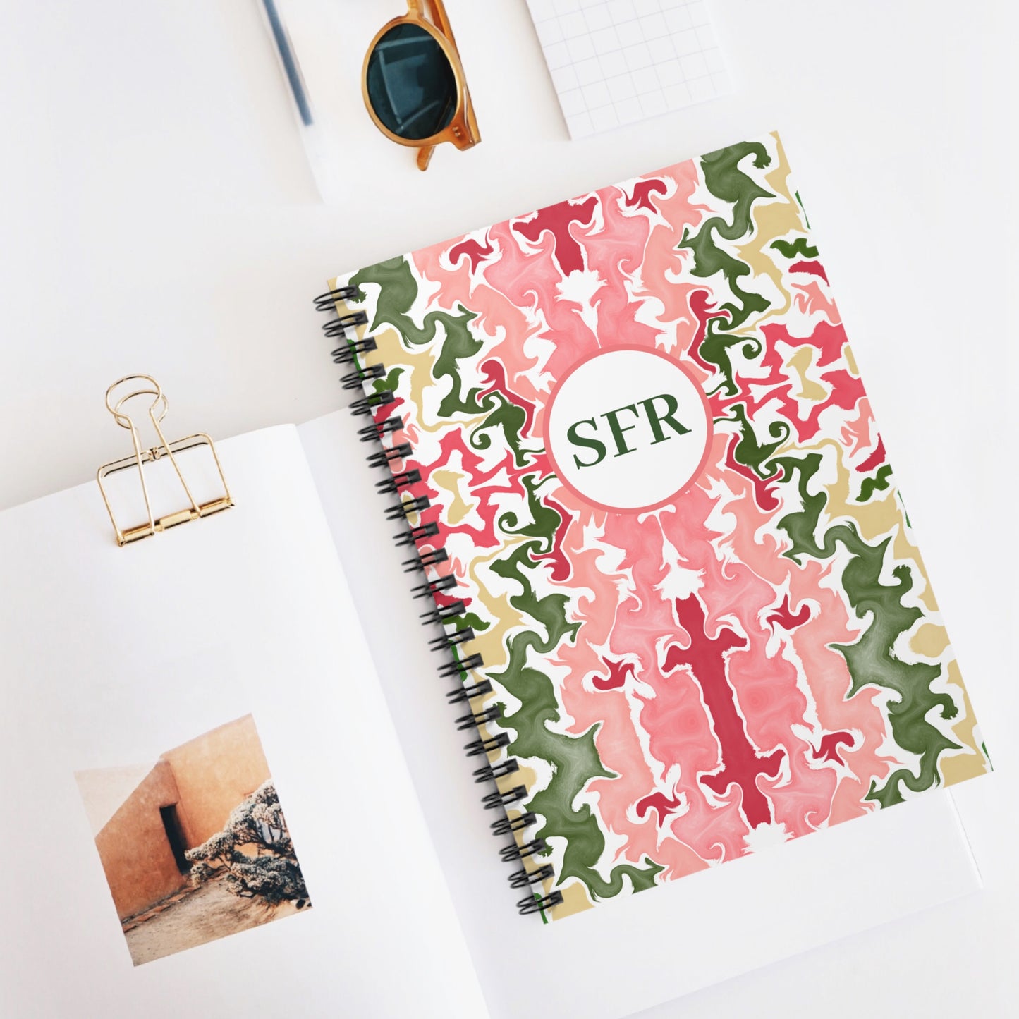 Personalized Marble Spiral Notebook | Pink and Green | Ruled Line