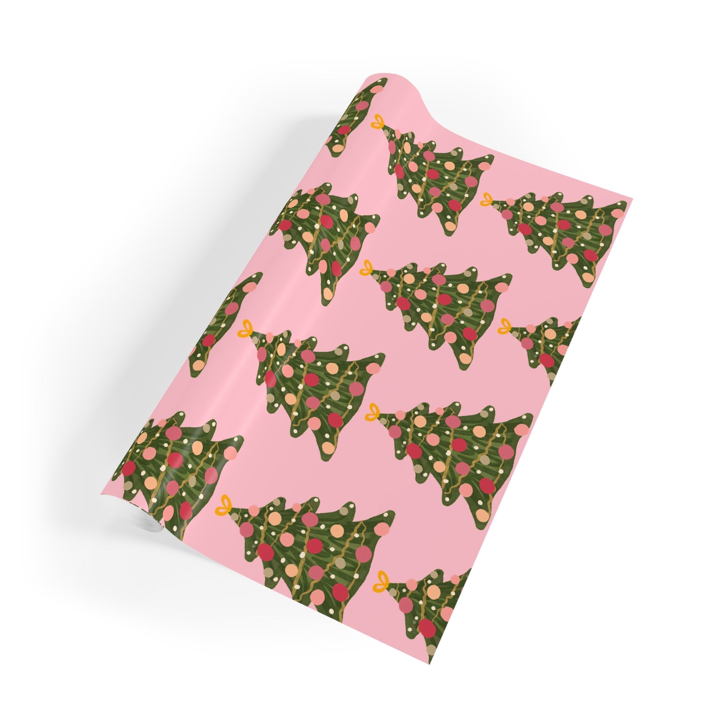 Whimsical Pink Christmas Tree Wrapping Paper