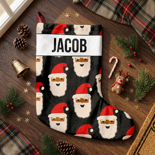 Custom African American Santa Christmas Stocking | Black
