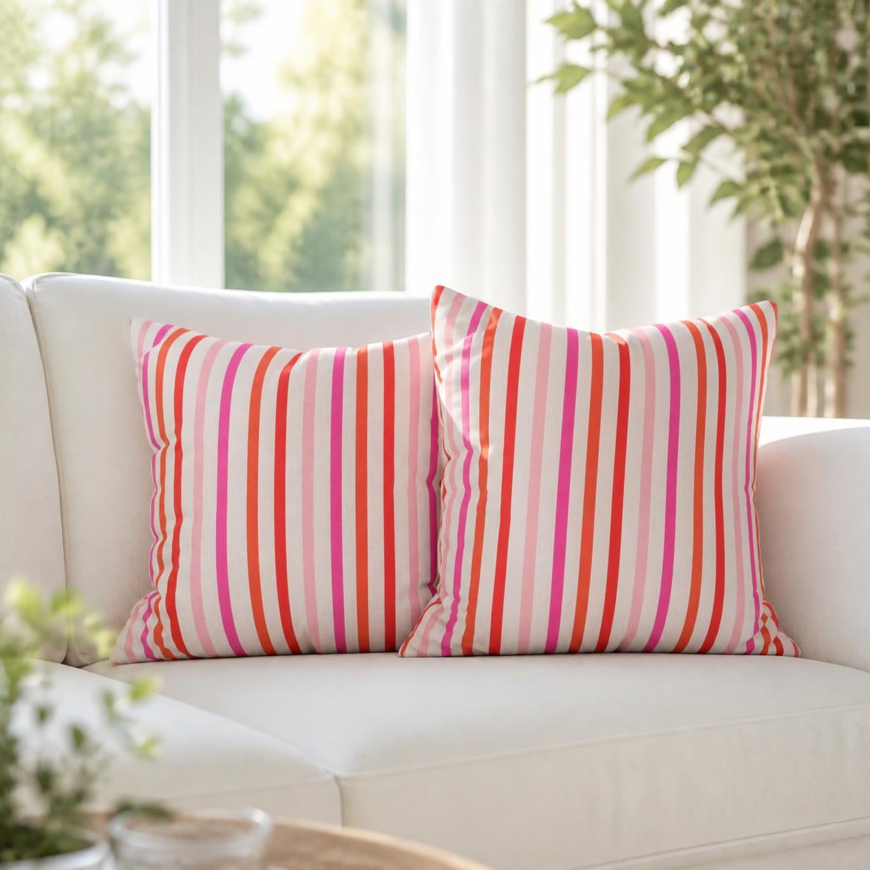 Pink and Orange Striped Pattern Throw Pillow Cover