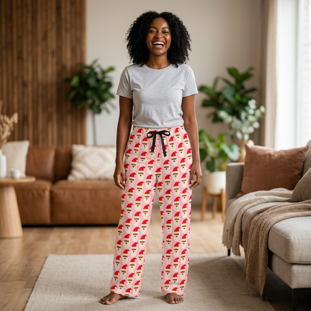 African American Santa Women's Christmas Pajama Pants | Pink