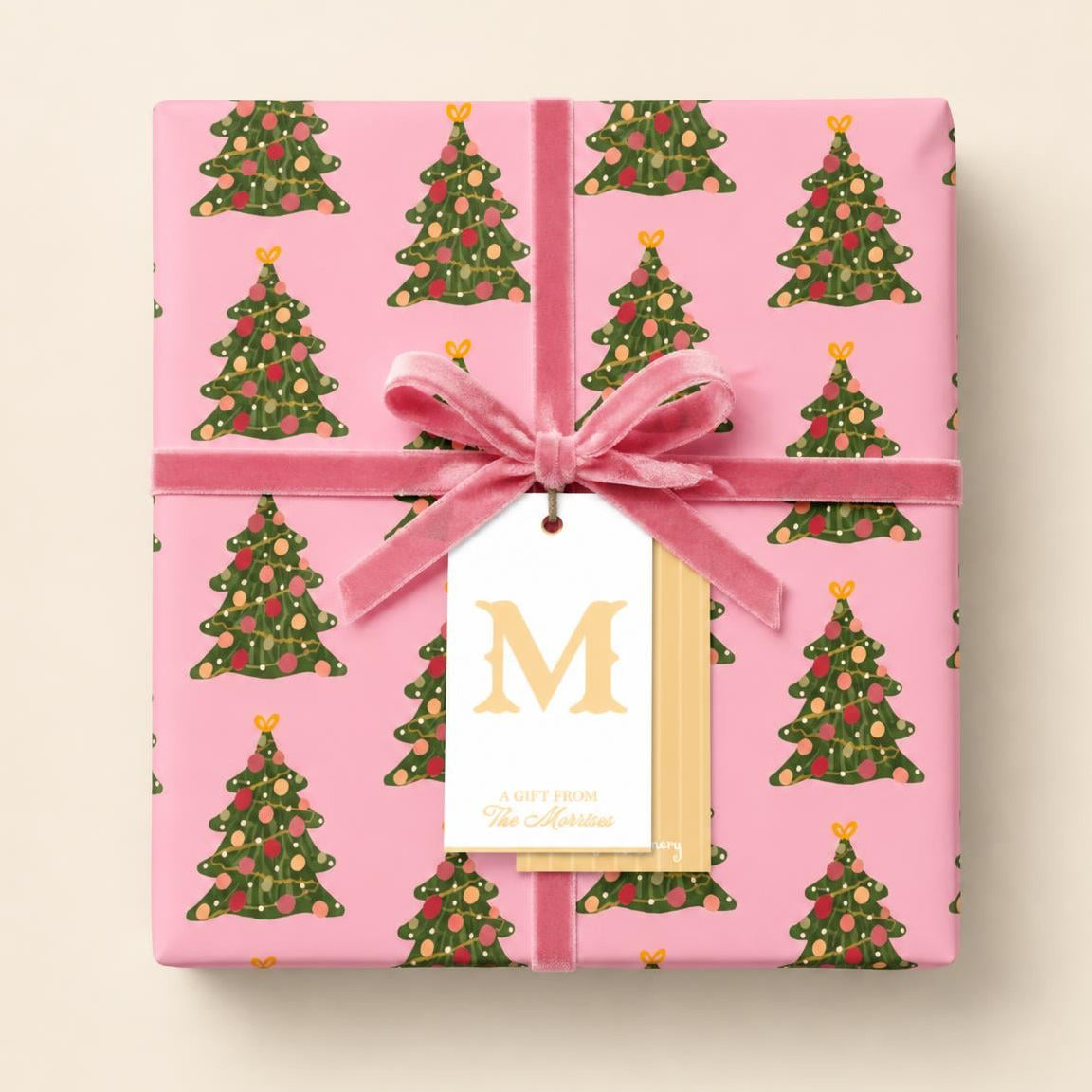 Christmas Tree Wrapping Paper | Pink