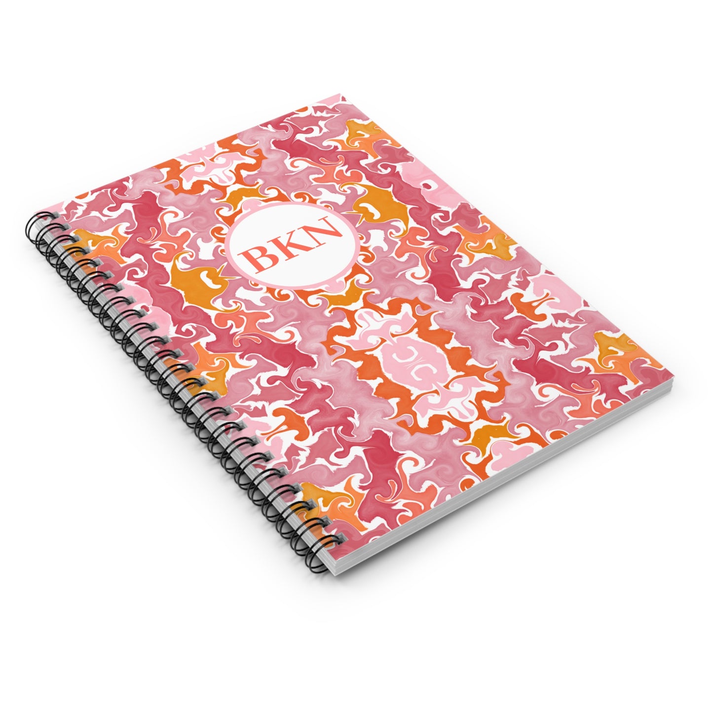Personalized Marbled Spiral Notebook | Pink and Orange | Ruled Line