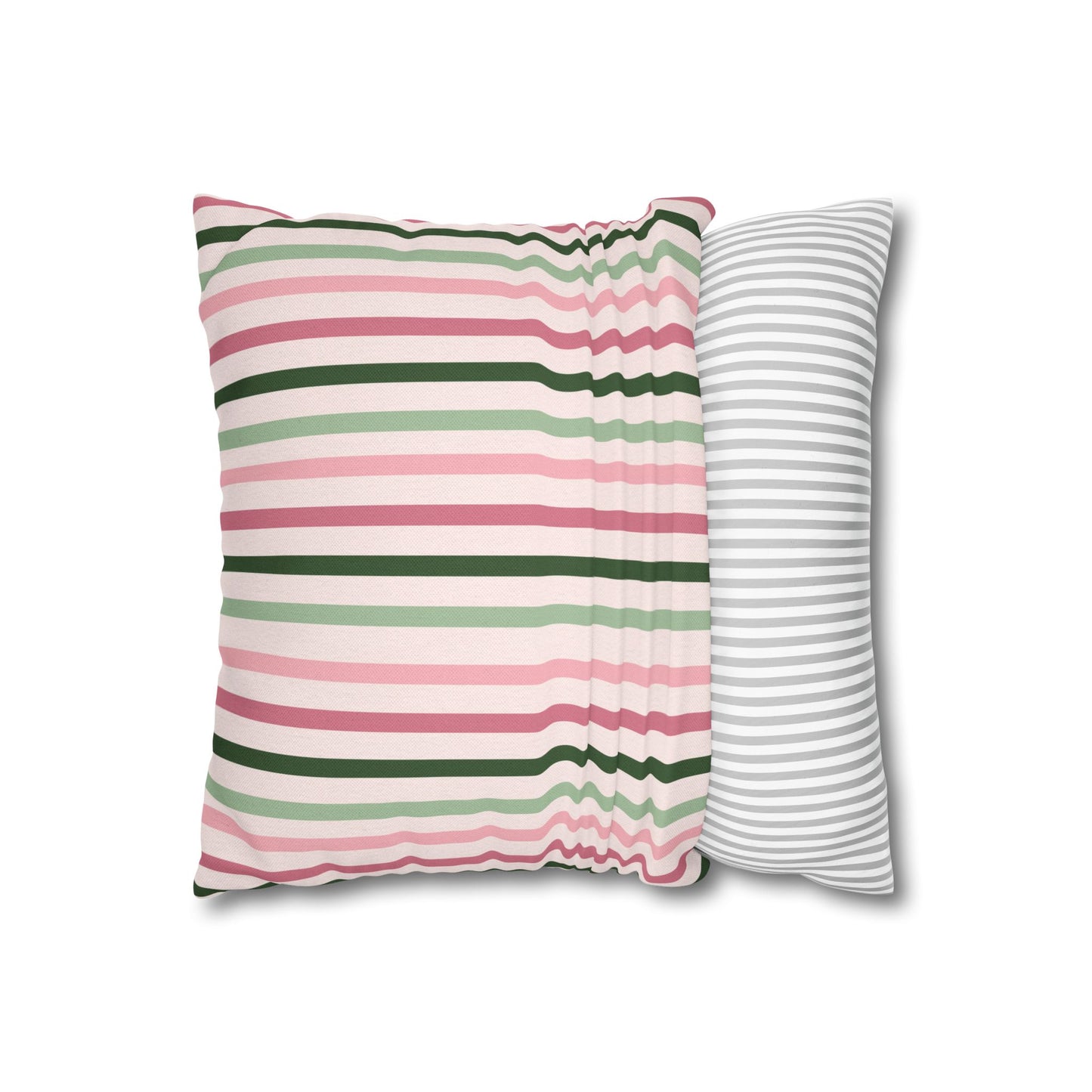 Pink and Green Striped Pattern Throw Pillow Cover