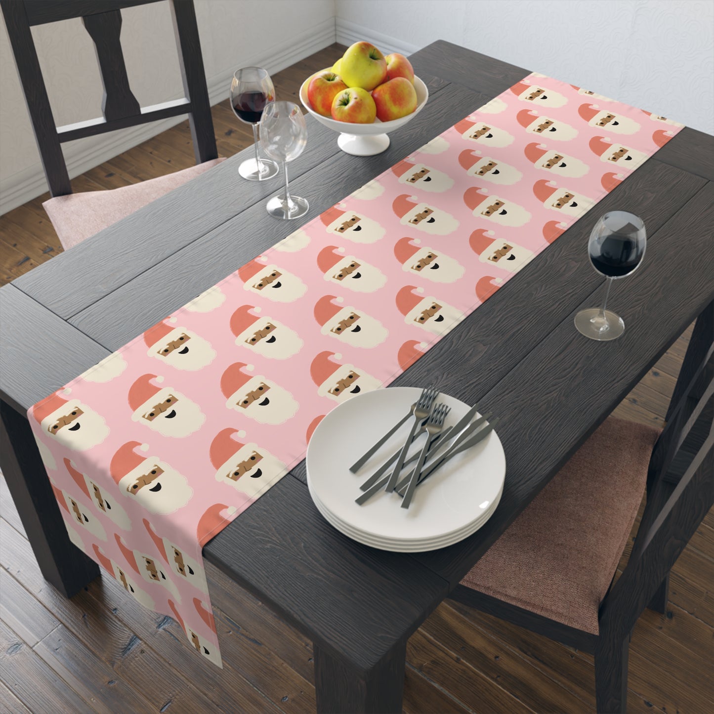 African American Santa Christmas Table Runner | Pink