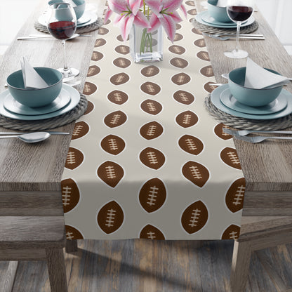 Whimsical Football Table Runner | Khaki Game Day Tailgate Party Decor | Cotton or Polyester