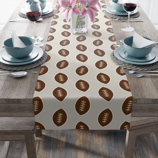 Whimsical Football Table Runner | Khaki Game Day Tailgate Party Decor | Cotton or Polyester