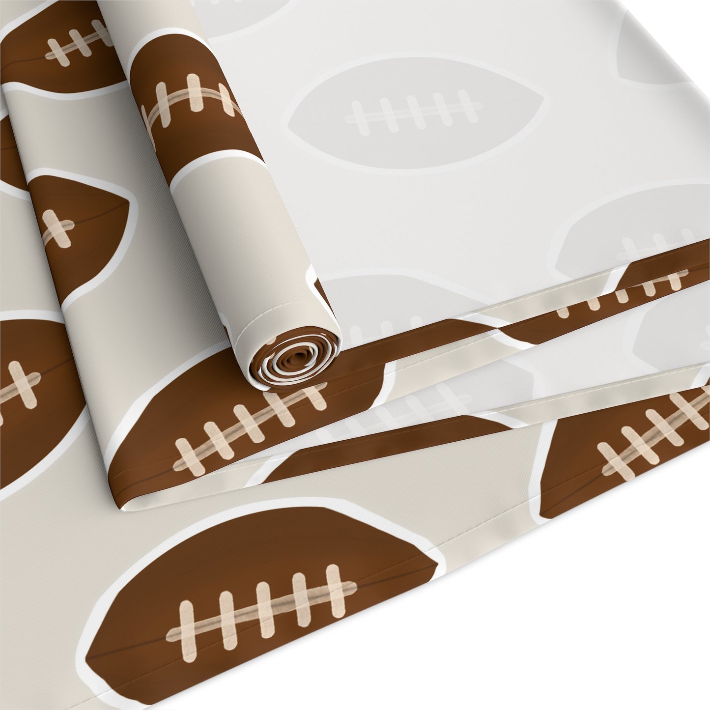 Whimsical Football Table Runner | Khaki Game Day Tailgate Party Decor | Cotton or Polyester