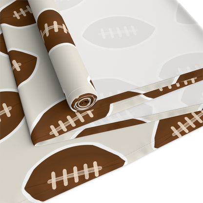 Whimsical Football Table Runner | Khaki Game Day Tailgate Party Decor | Cotton or Polyester