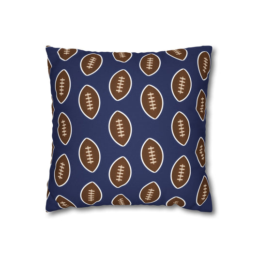 Hand-Drawn Football Throw Pillow Cover | Navy Blue