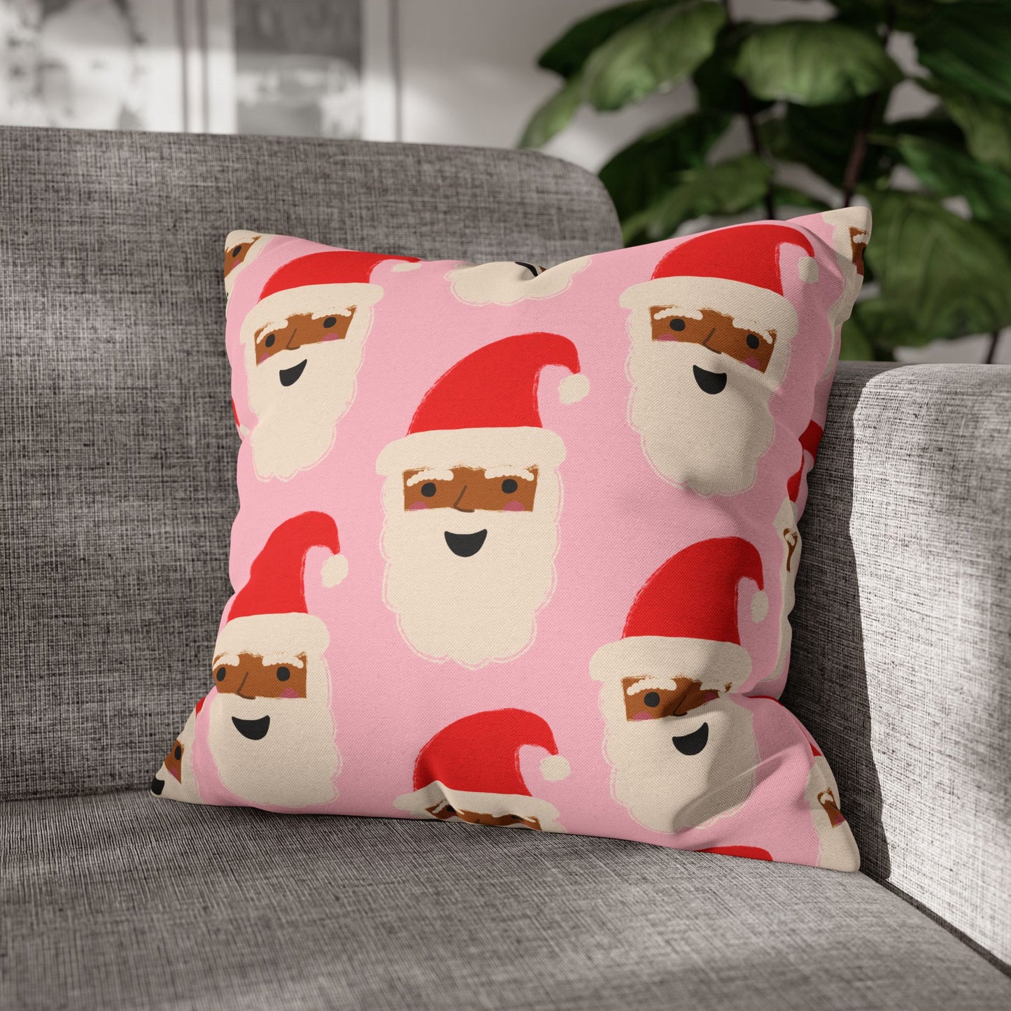 African American Santa Throw Pillow Cover | Pink