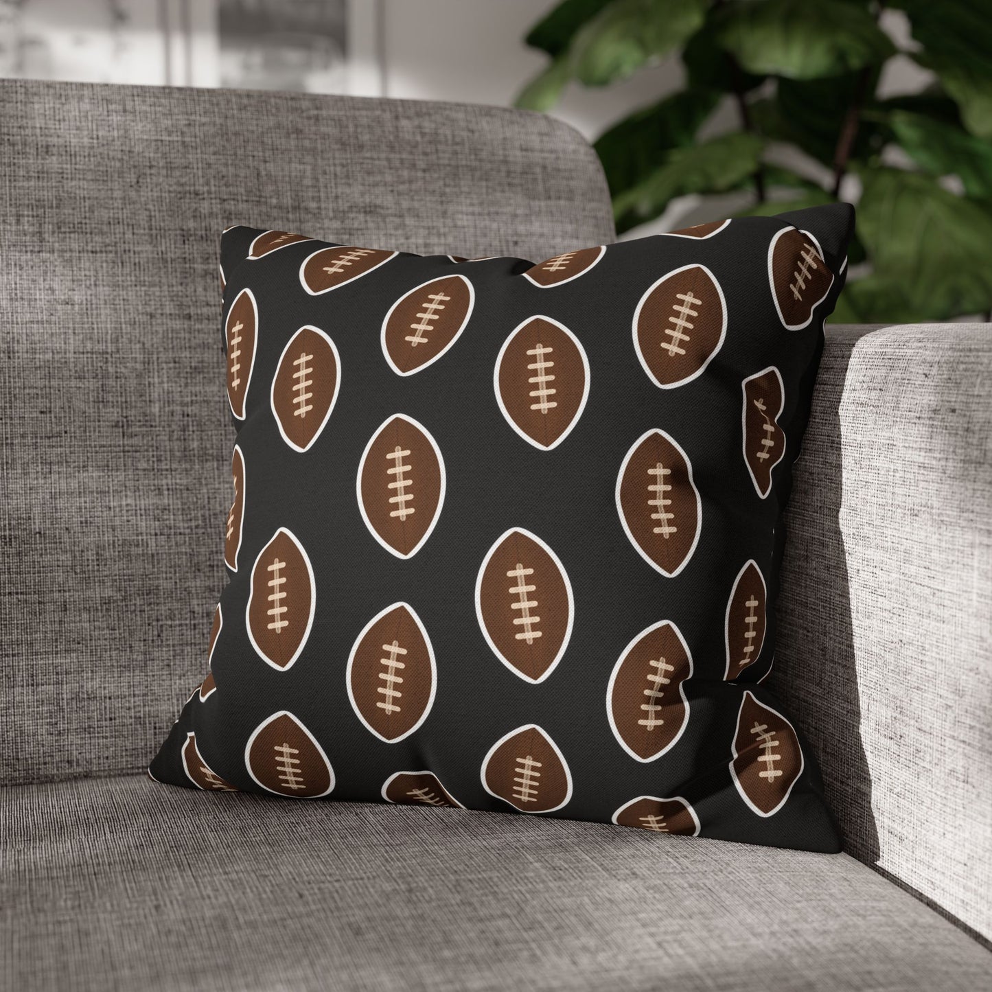Hand-Drawn Football Throw Pillow Cover | Black