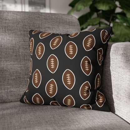 Hand-Drawn Football Throw Pillow Cover | Black